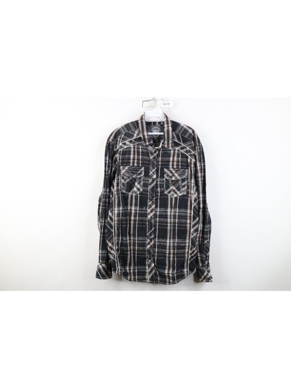 Buckle BKE Mens Large Athletic Fit Thick Stitch Snap Button Collared Shirt Plaid
